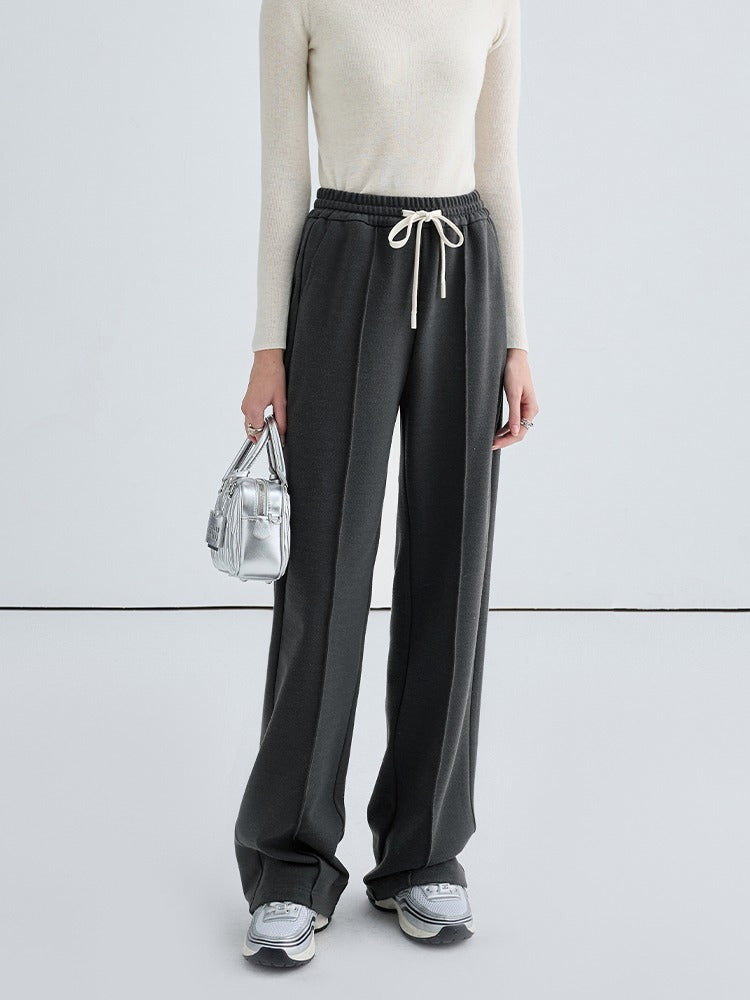 High-Waisted Straight Velvet Pants