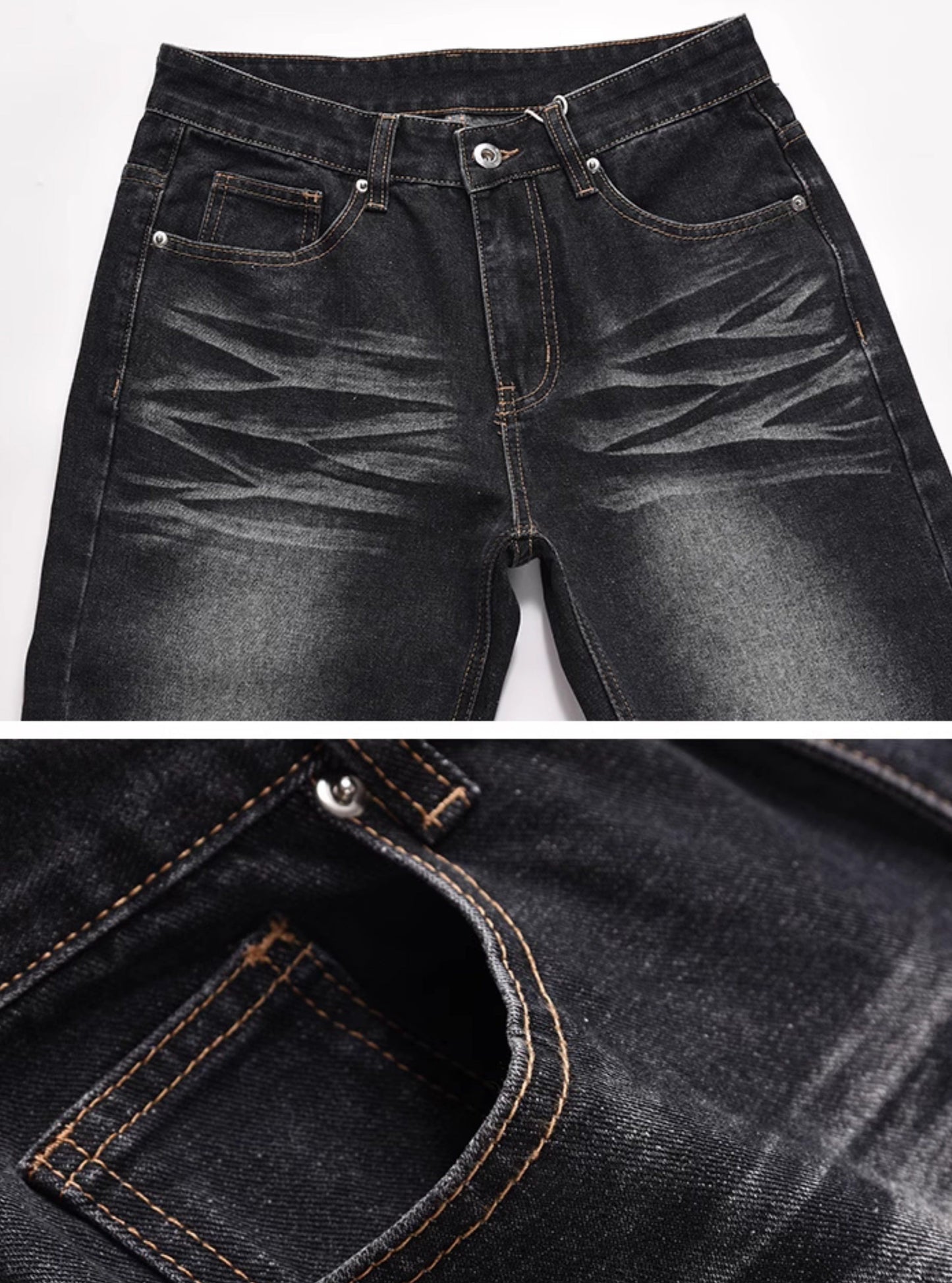 American vibe style high street wash black jeans pants