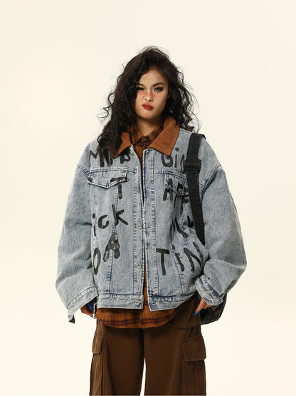 American retro fleece denim jacket