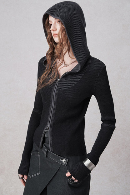 니트 후드 카디건 