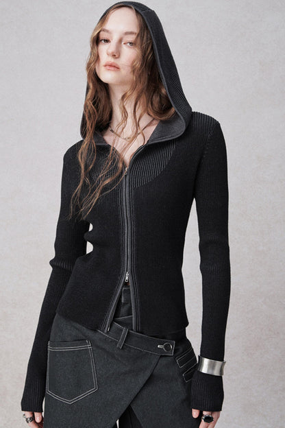 니트 후드 카디건 