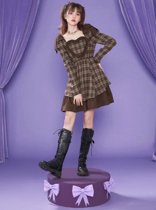 Brown Checkered Dress