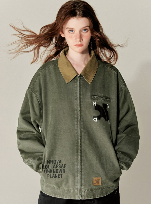 Stitching Wash Cargo Wear Lapel Jacket