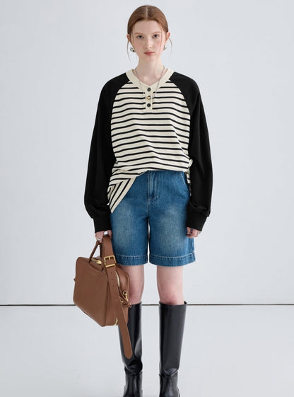 Color-blocked Raglan Striped Sweatshirt