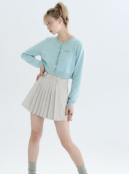 Contrasting button cropped wool knit Cardigan tops