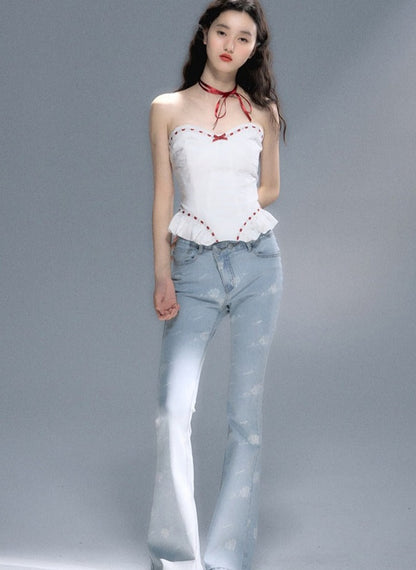 Retro high-waist slim micro flared Jeans pants