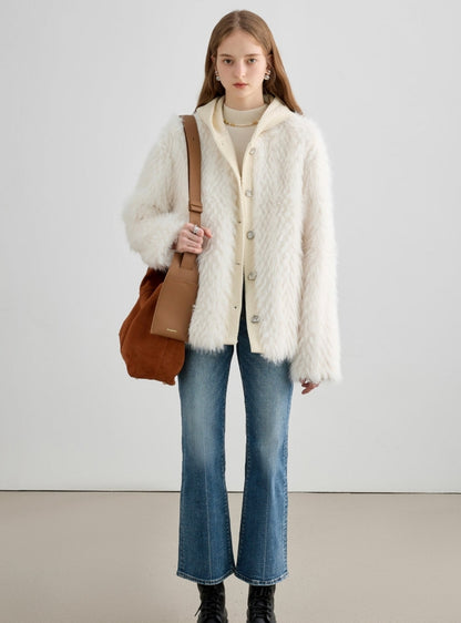 Stitching imitation fur hooded short coat