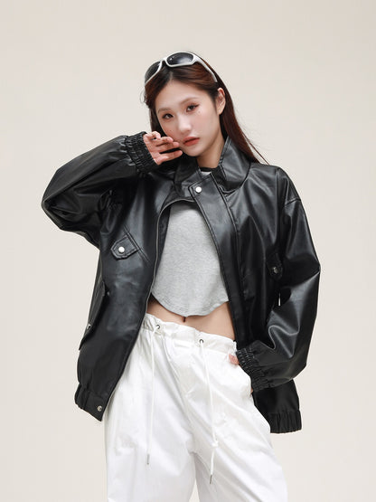 American Stand Collar Leather Jacket