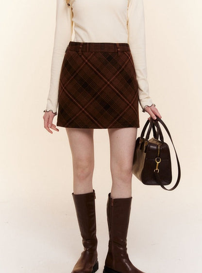 Retro Plaid Tweed A-Line Versatile Tweed Skirt