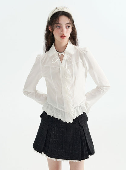 White V-neck lace Shirt