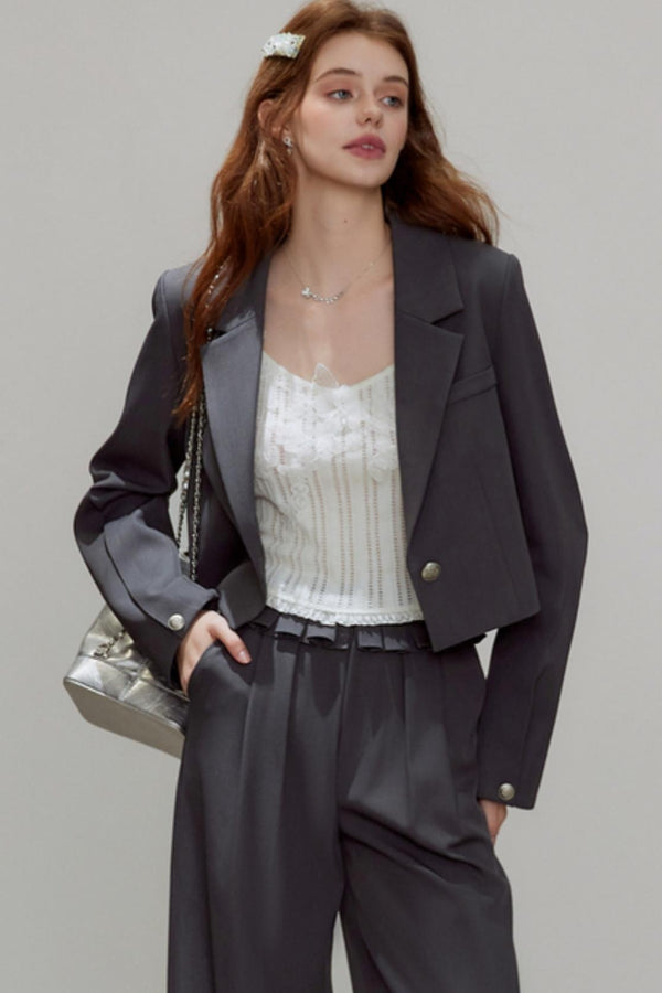 Autumn Gray Blazer Suit Set-Up