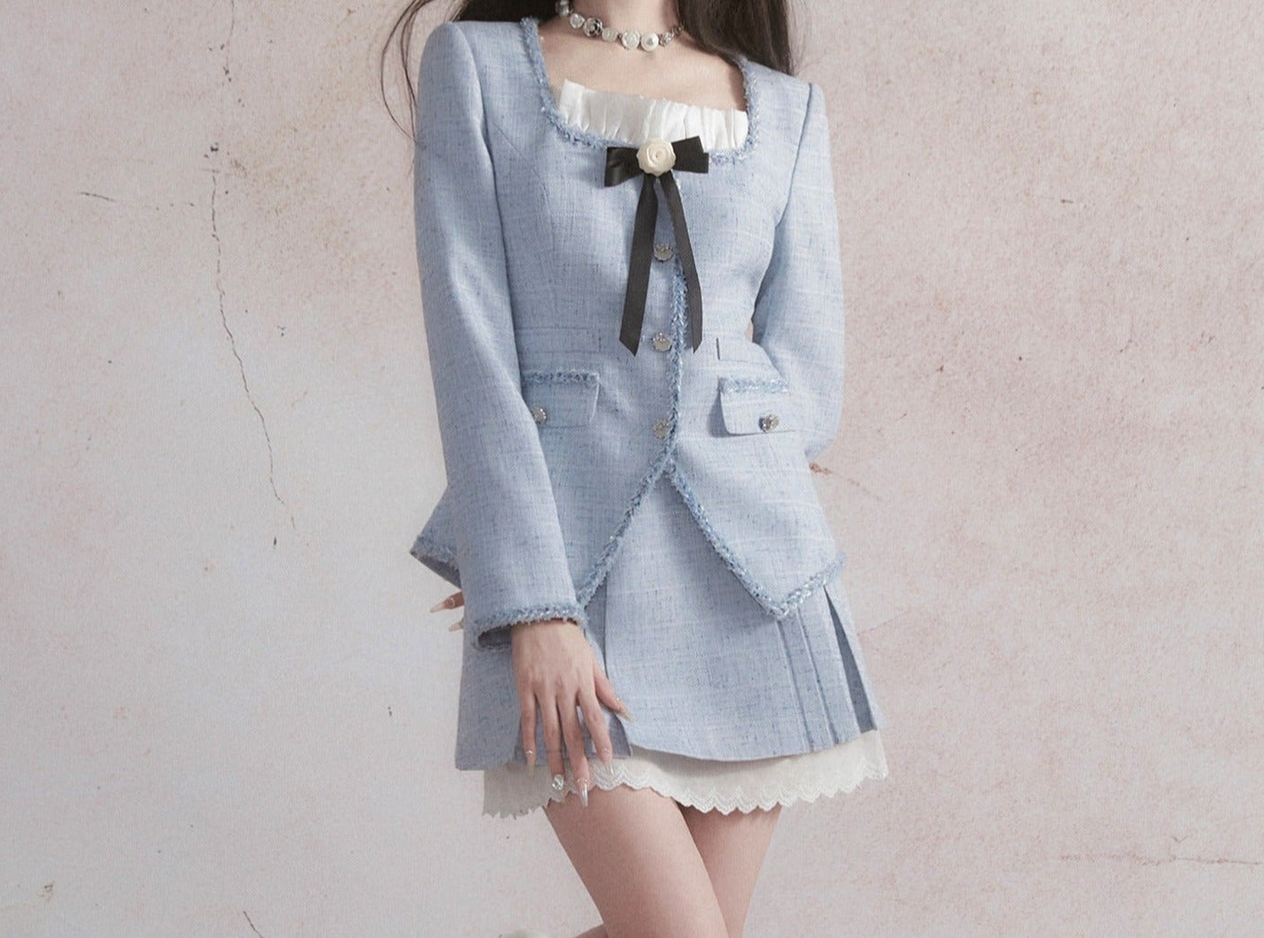 Blue Little Suit Skirt with Short Jacket