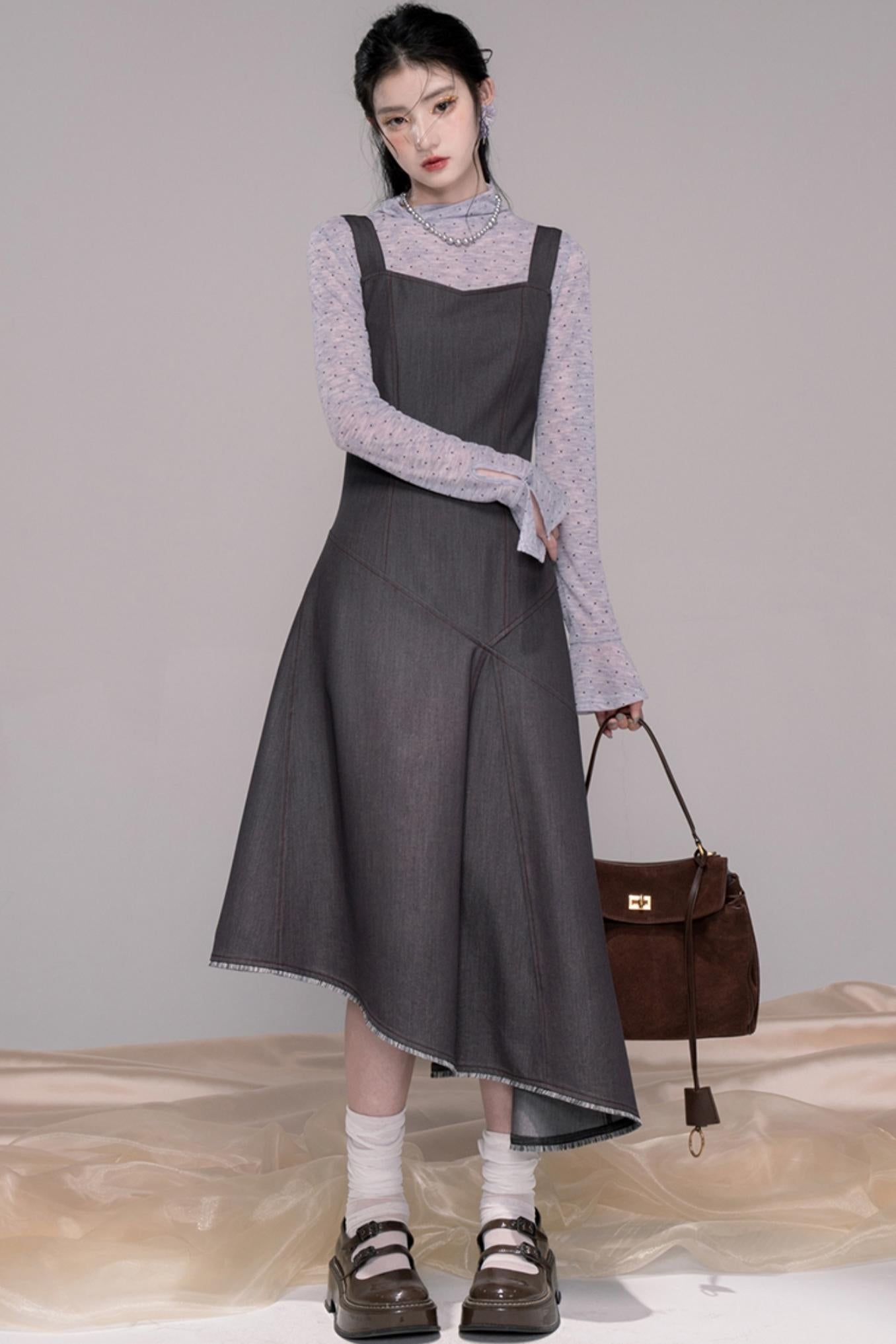 Twilight Gray Polka Dot Bib Dress Set