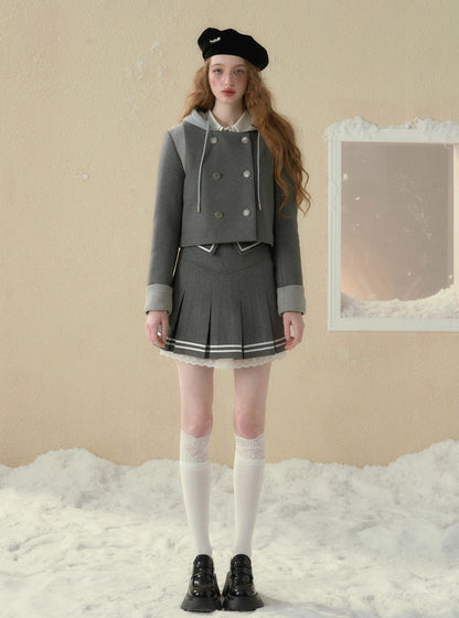 Wool short coat with Skirt Set
