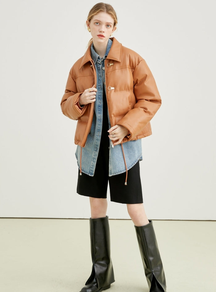 Thickened Leather Down Coat