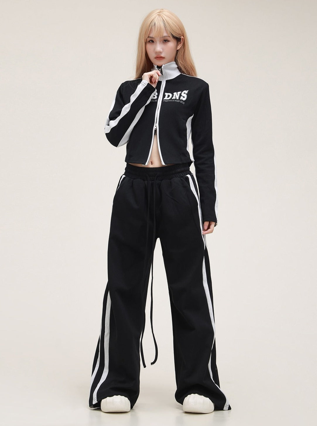 American Striped Stand Collar Jacket Pants Set-up