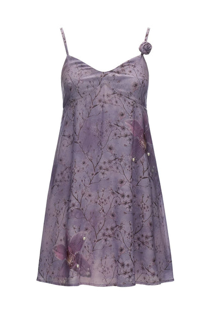 Purple Floral Suspender Dress
