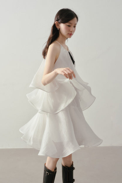 White Layered Halter Dress