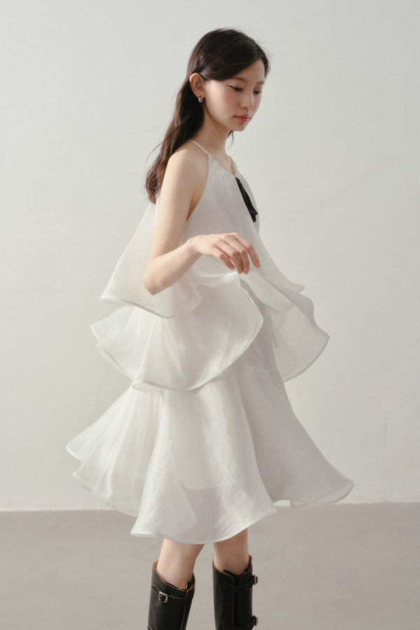 White Layered Halter Dress