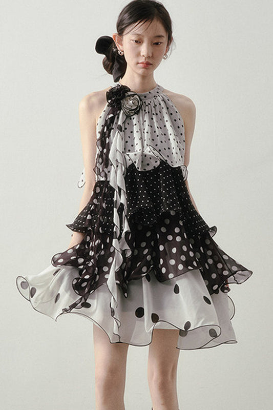 Polka Dot Organza Halter Dress
