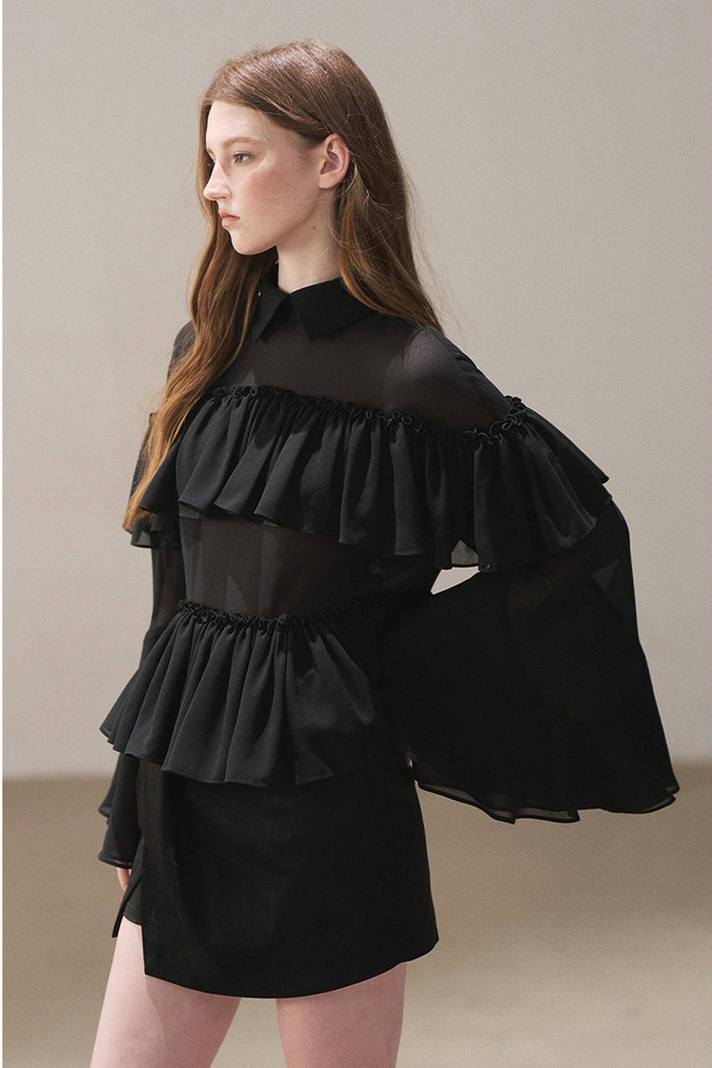 Ruffled Chiffon Polo Blouse