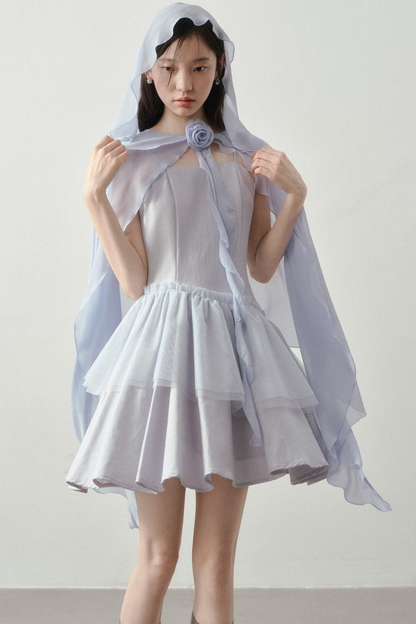Muyu Camellia Cake Dress with Shawl Set