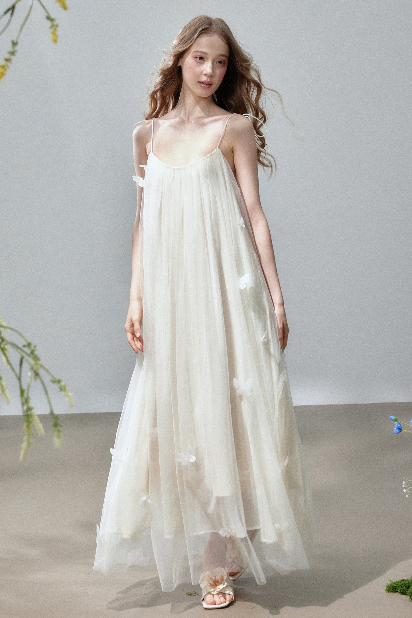 Butterfly Mesh Strap Long Dress