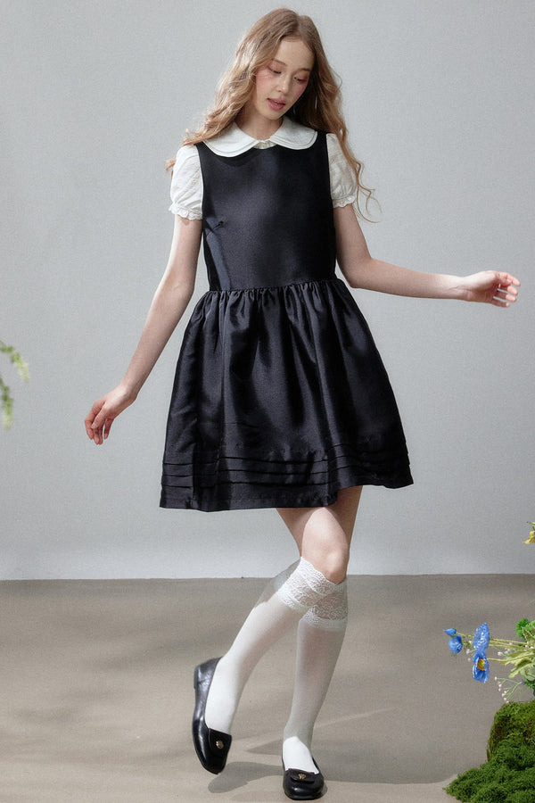White Shirt and Sleeveless Little Black Puff Dress Set
