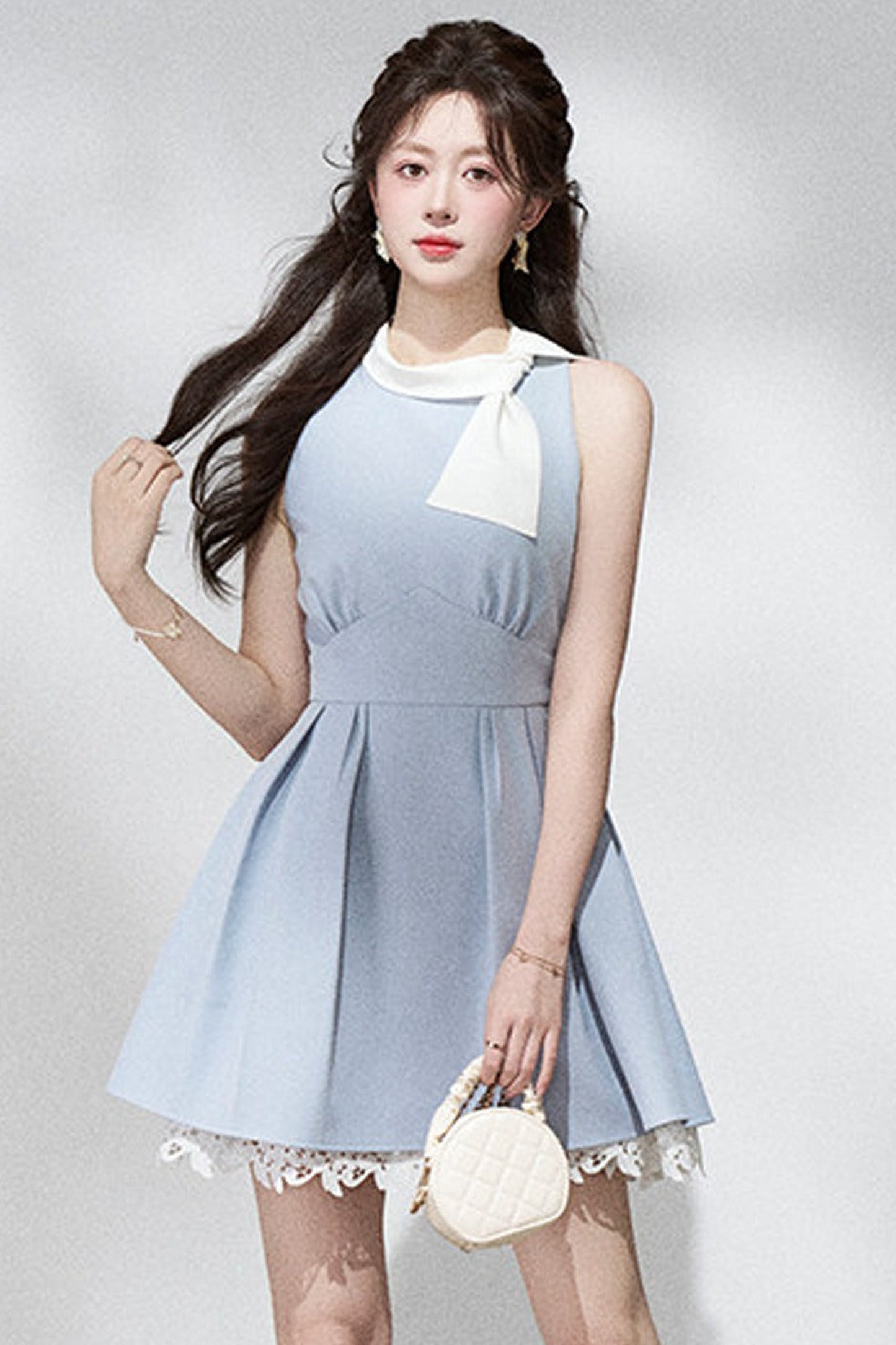 Blue Lace Halter Dress