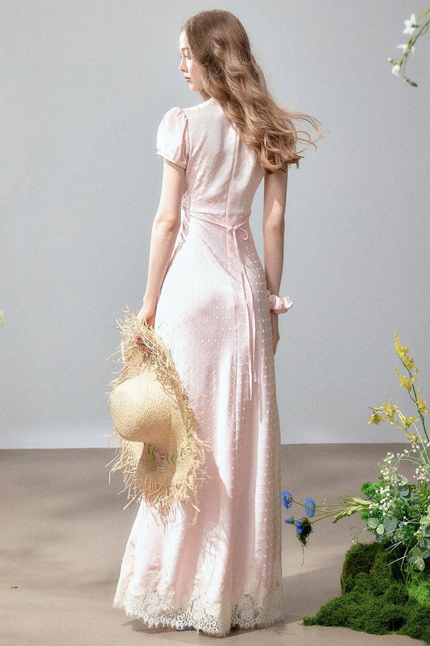 Polka Dot Satin Lace Long Dress