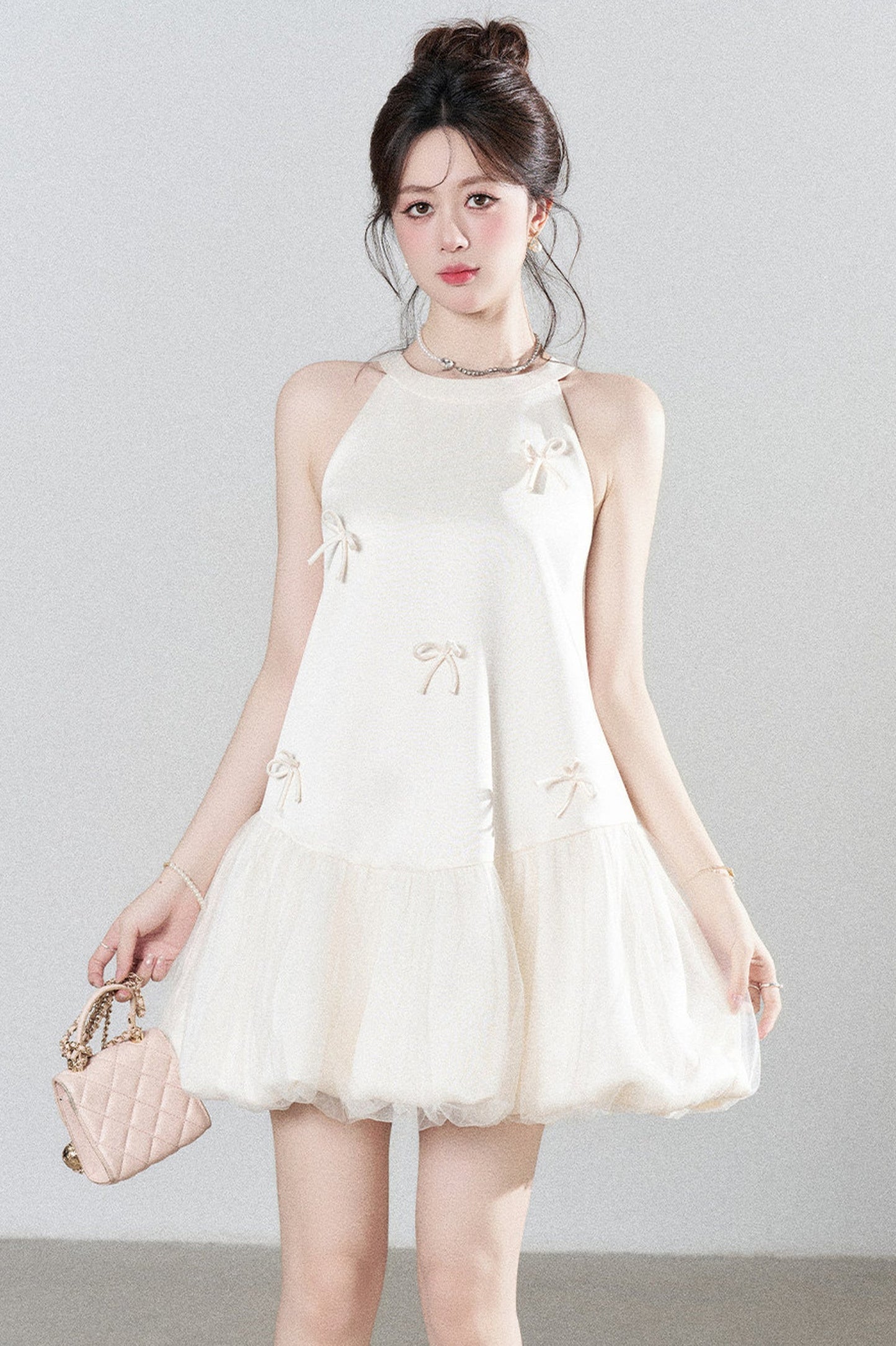 Apricot Halter Mesh Dress