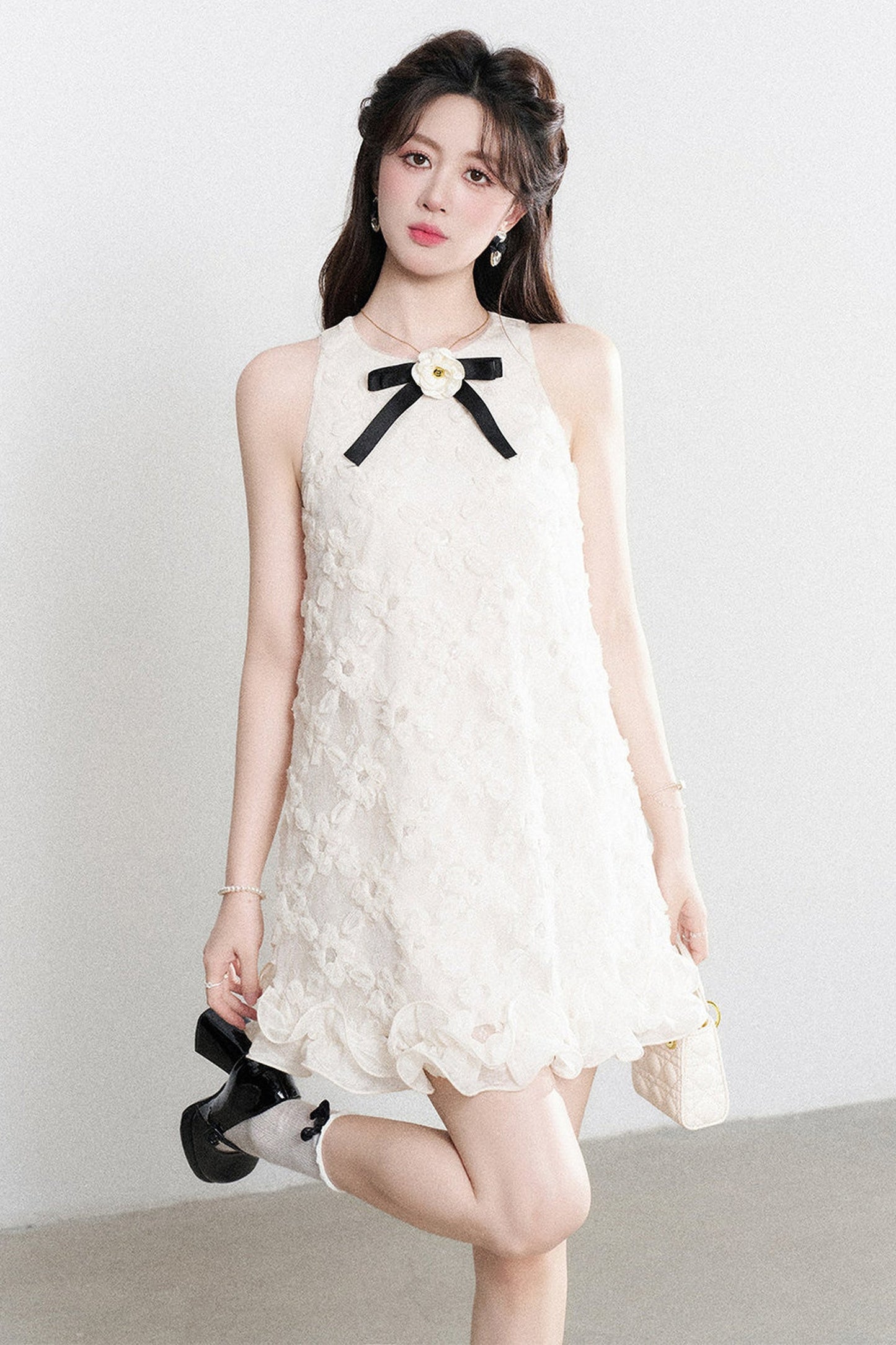 Apricot Neckholder-Kleid