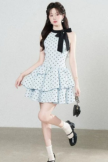 Blue Polka Dot Halter Dress