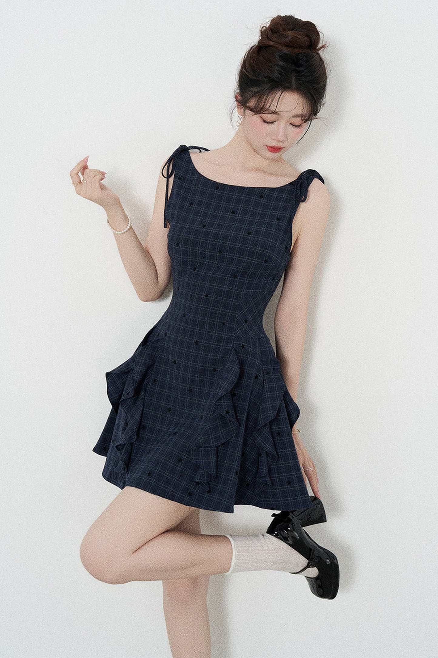 Plaid Ruffle Sleeveless Dress