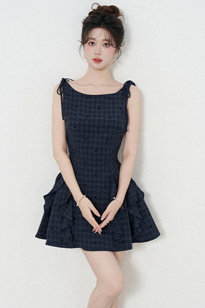 Plaid Ruffle Sleeveless Dress