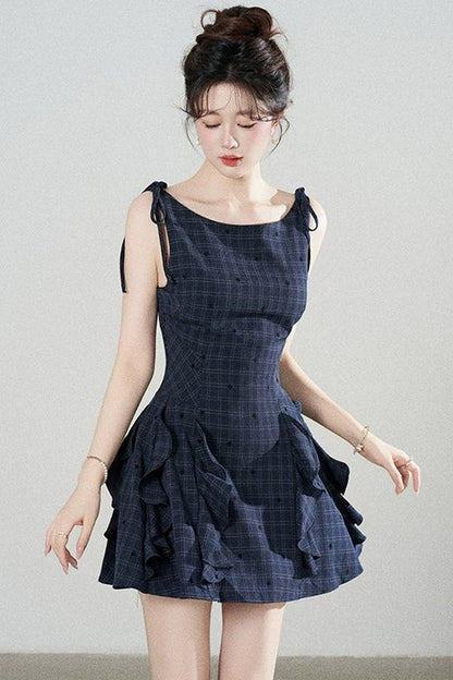 Plaid Ruffle Sleeveless Dress