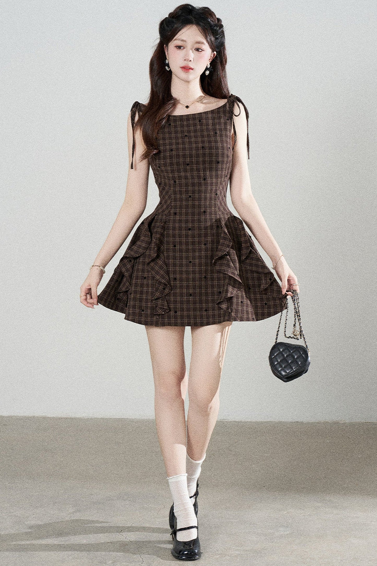 Plaid Ruffle Sleeveless Dress