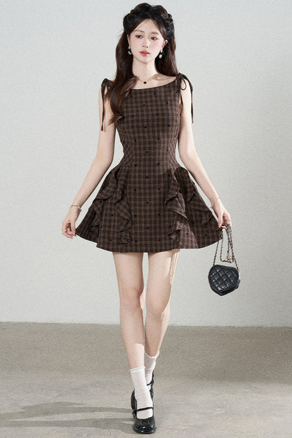 Plaid Ruffle Sleeveless Dress