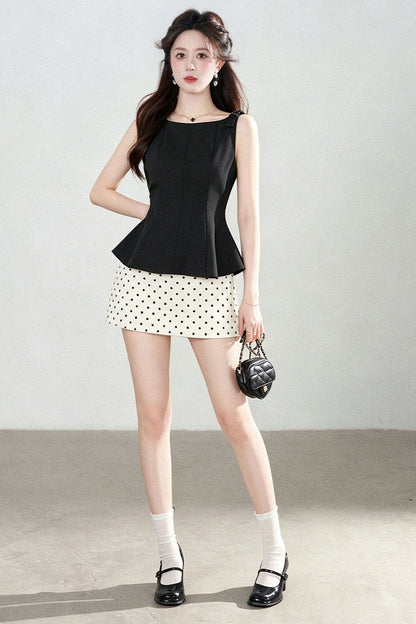 Polka Dot Peplum Shirt Top and Skirt Set-Up