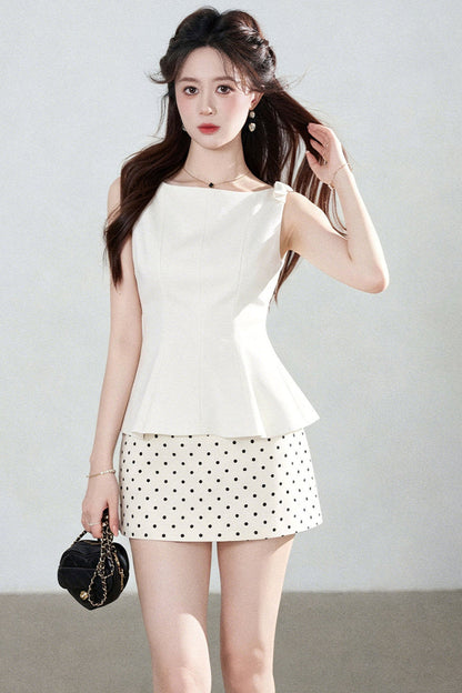 Polka Dot Peplum Shirt Top and Skirt Set-Up