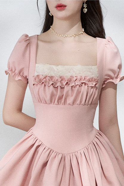 Pink Puff Sleeve Summer Dress