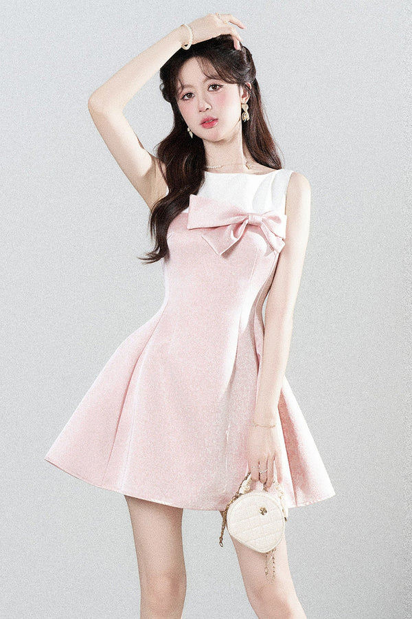 Pink Sleeveless Waist-Cinching A-Line Dress