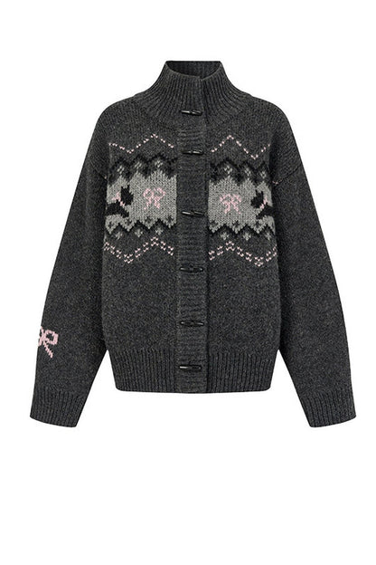 Fair Isle Dog Pattern Wool Cardigan