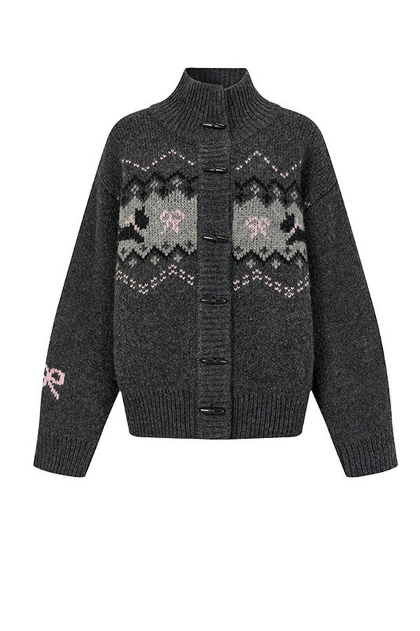 Fair Isle Dog Pattern Wool Cardigan