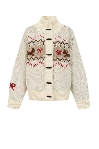 Fair Isle Dog Pattern Wool Cardigan