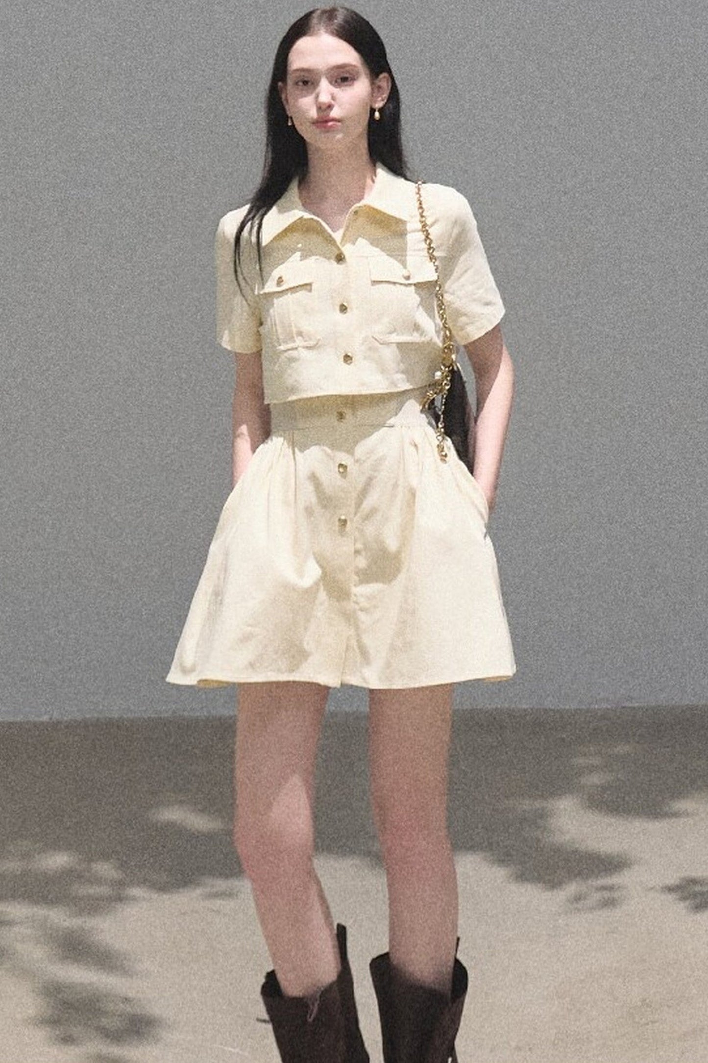 Pure Cotton Short-Sleeve Workwear Shirt Dress