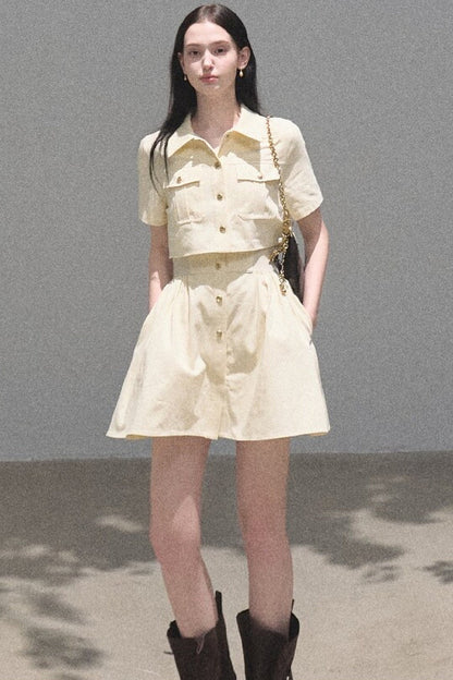 Pure Cotton Short-Sleeve Workwear Shirt Dress