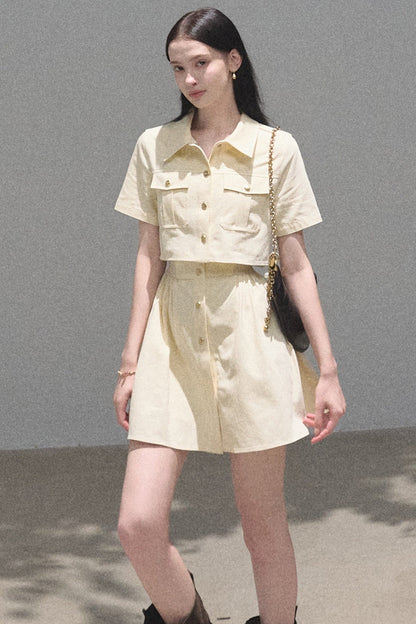 Pure Cotton Short-Sleeve Workwear Shirt Dress