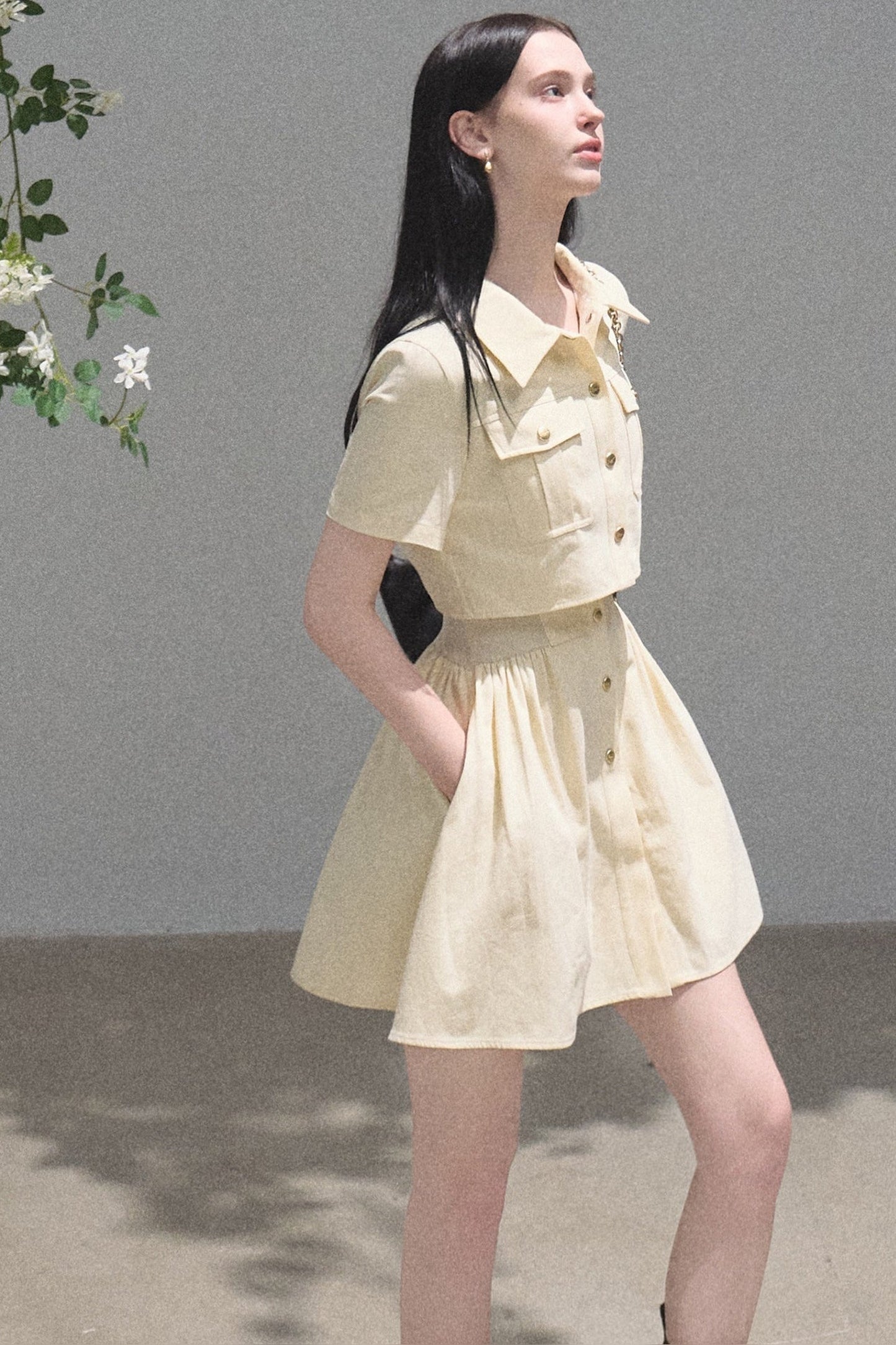 Pure Cotton Short-Sleeve Workwear Shirt Dress
