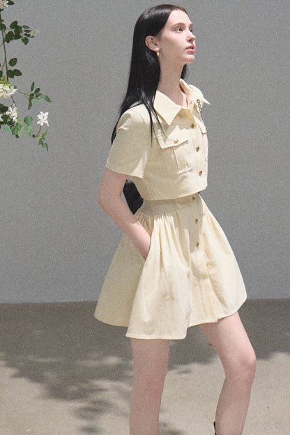 Pure Cotton Short-Sleeve Workwear Shirt Dress